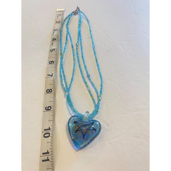 Glass Blown Blue Heart with Gold Star Art Multi-strand Beaded Glass Necklace - Picture 7 of 12